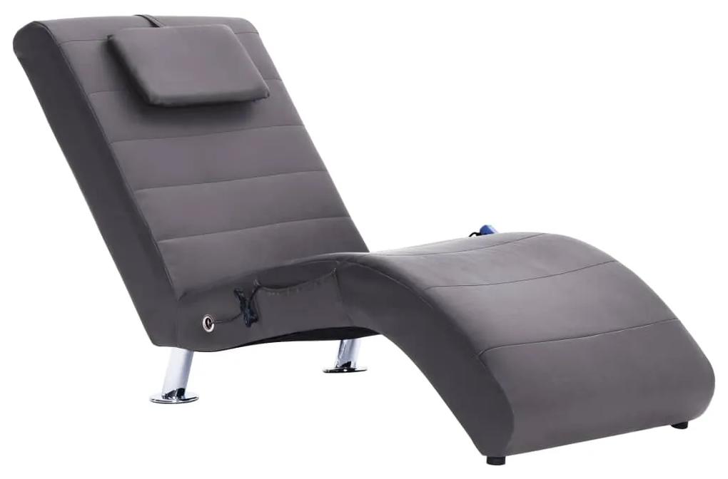 Chaise longue de massagem c/ almofada couro artificial cinzento