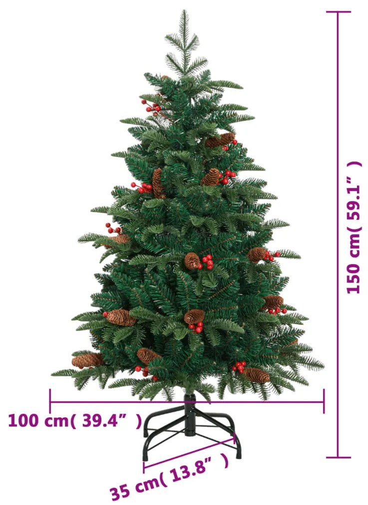 Árvore de Natal artificial articulada c/ pinhas e bagas 150 cm