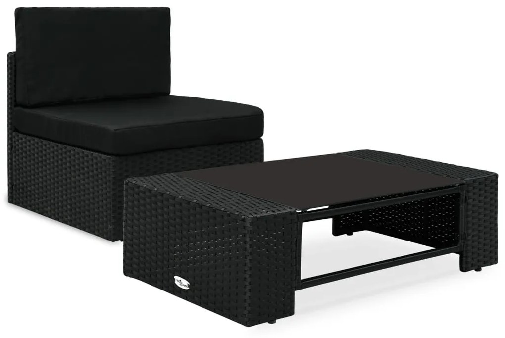 vidaXL 2 pcs conjunto lounge para jardim vime PE preto
