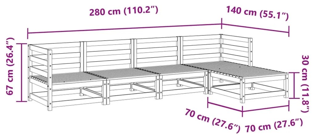 5 pcs conjunto de sofás de jardim pinho maciço castanho-mel