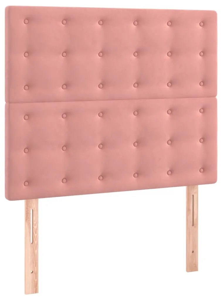 Cama box spring c/ colchão/LED 120x200 cm veludo rosa