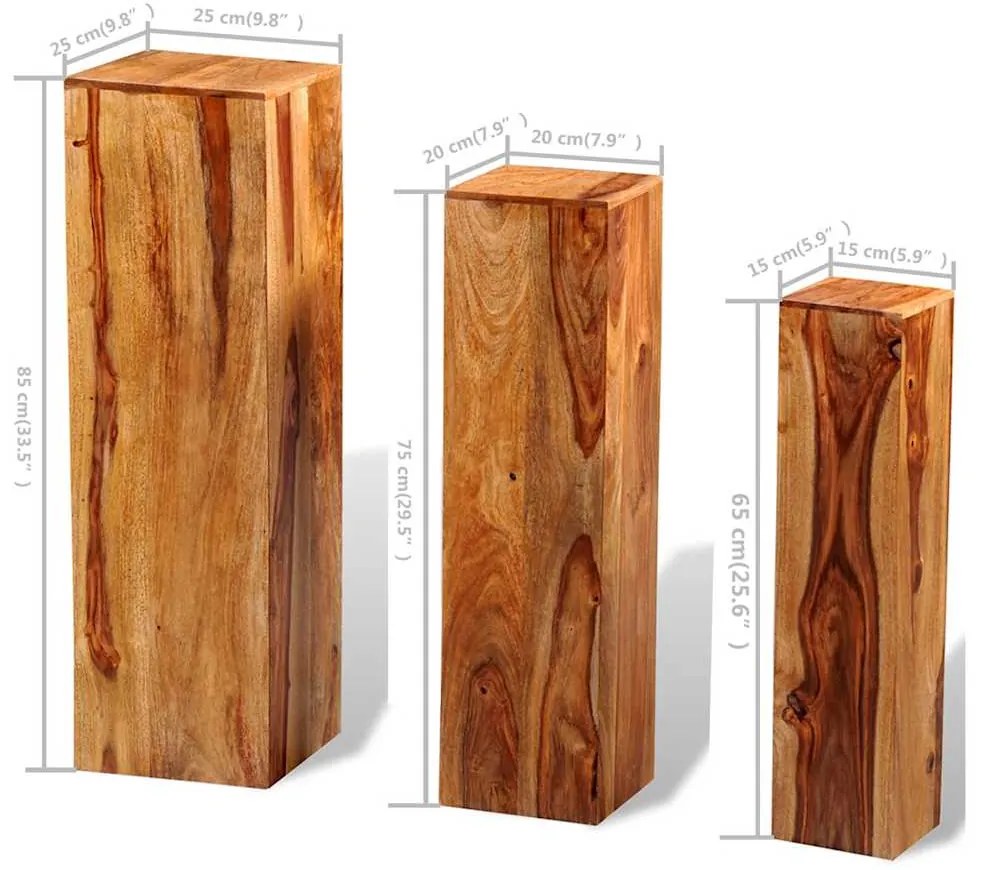 Suportes para plantas 3 pcs madeira de acácia maciça castanho