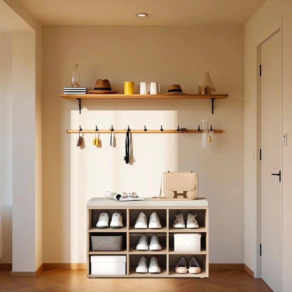 Sapateira com assento almofadado 30,4 x 78,6 x 48,1 cm castanho