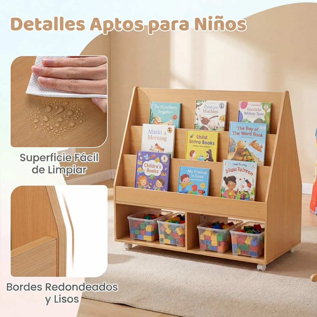 Estante infantil móvel com quadro negro 90 x 45,5 x 87 cm, 3 prateleiras e 2 compartimentos abertos, para arrumação no quarto crianças cor natural