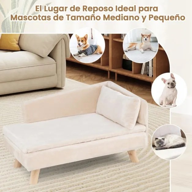 Cama elevada para animais de estimação 81 x 51 x 47 cm  com almofada e travesseiro removíveis, pernas de madeira e encosto alto