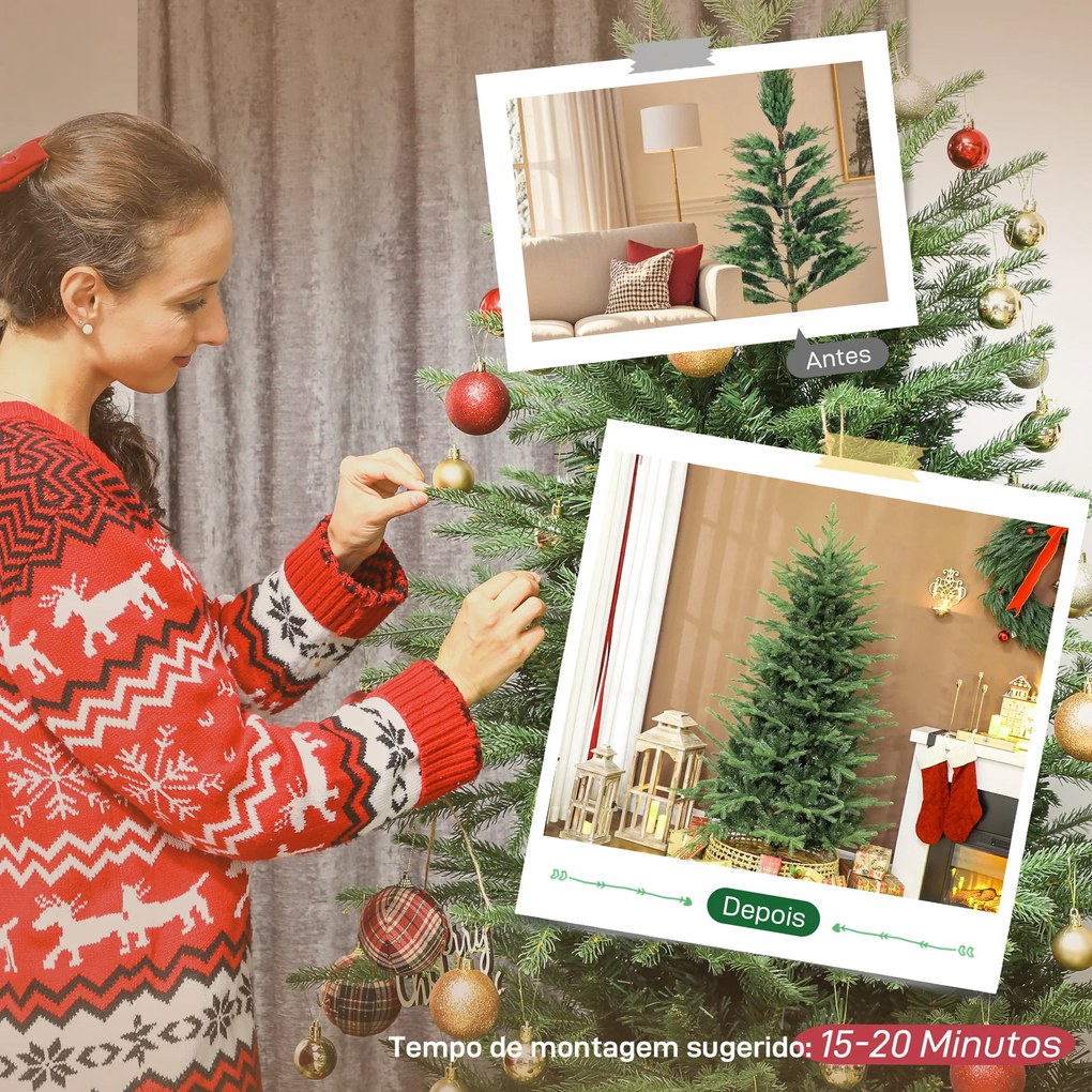 Árvore de Natal Artificial 180 cm com 1794 Ramos Densos Suporte Metálico Dobrável para Interior Verde