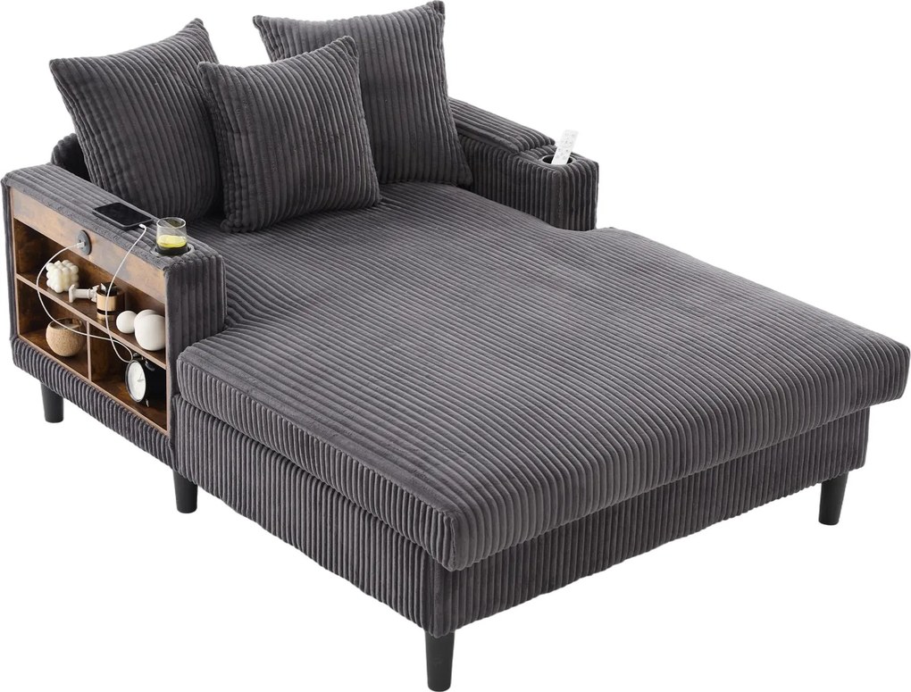 Chaise-longue multifuncional em veludo cotelê, Cinzento escuro | AOSOM Portugal