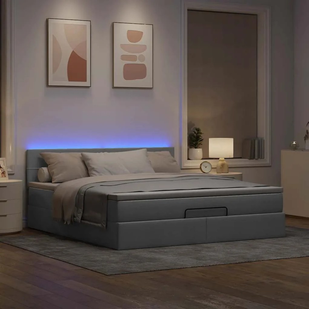 Cama otomana com colchão 160x200 cm tecido cinzento claro