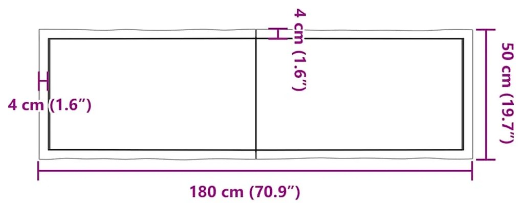 Tampo de mesa com bordas vivas maciço tratado castanho-escuro