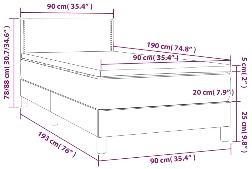 Cama box spring c/ colchão/LED 90x190 cm veludo verde-escuro