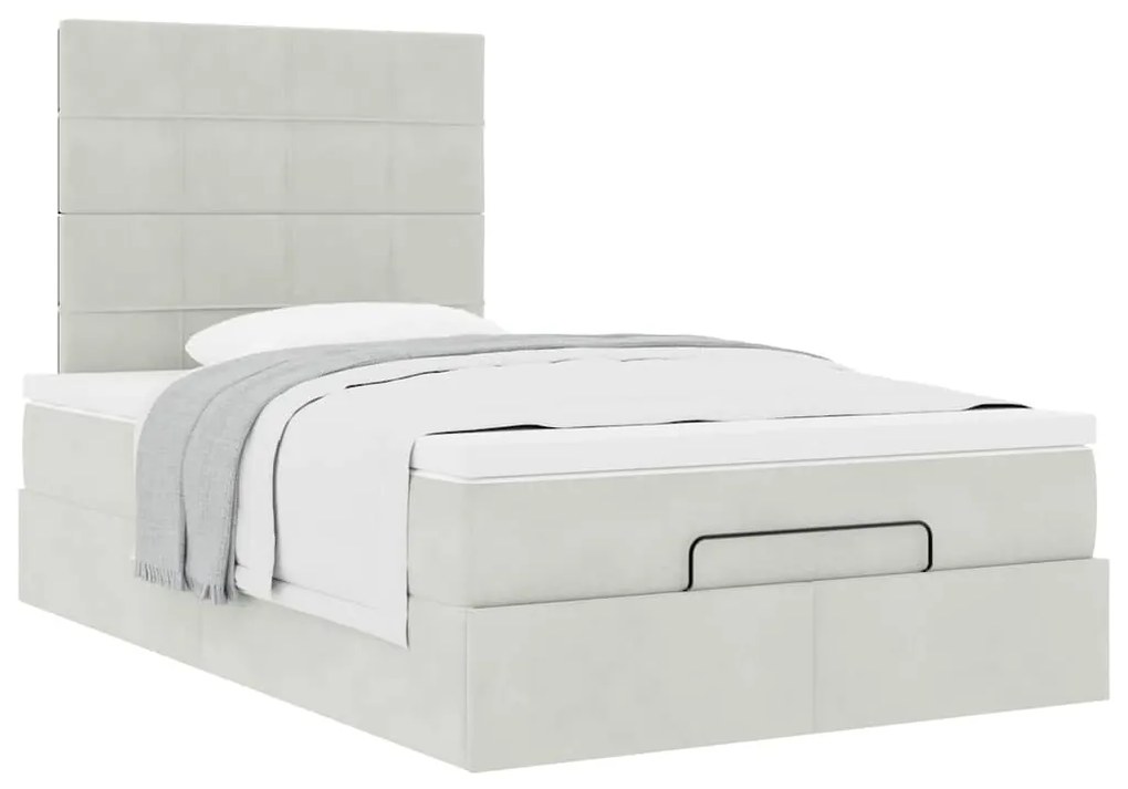 Estrutura de cama otomana com colchões cinza claro Veludo