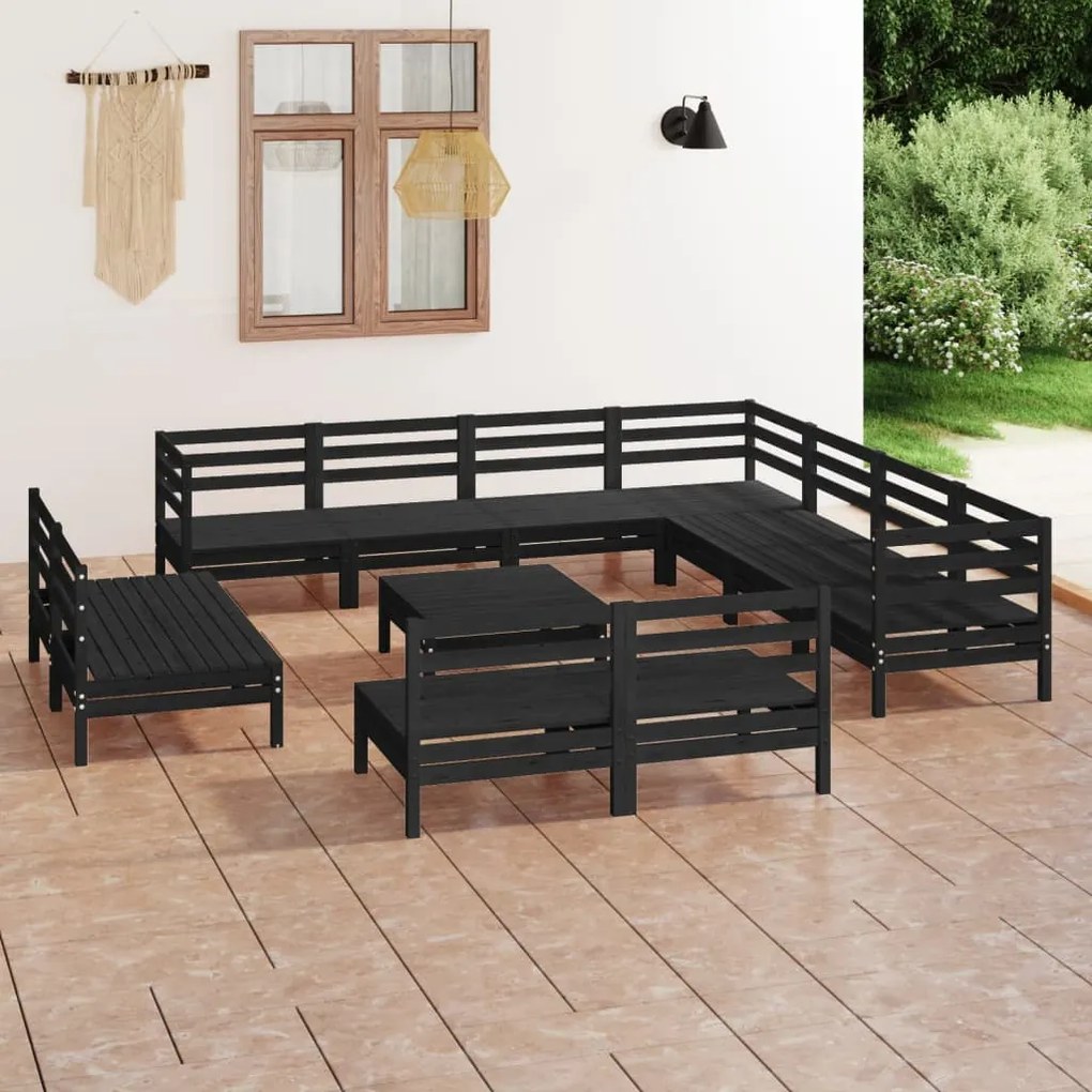 3083163 vidaXL 12 pcs conjunto lounge de jardim pinho maciço preto