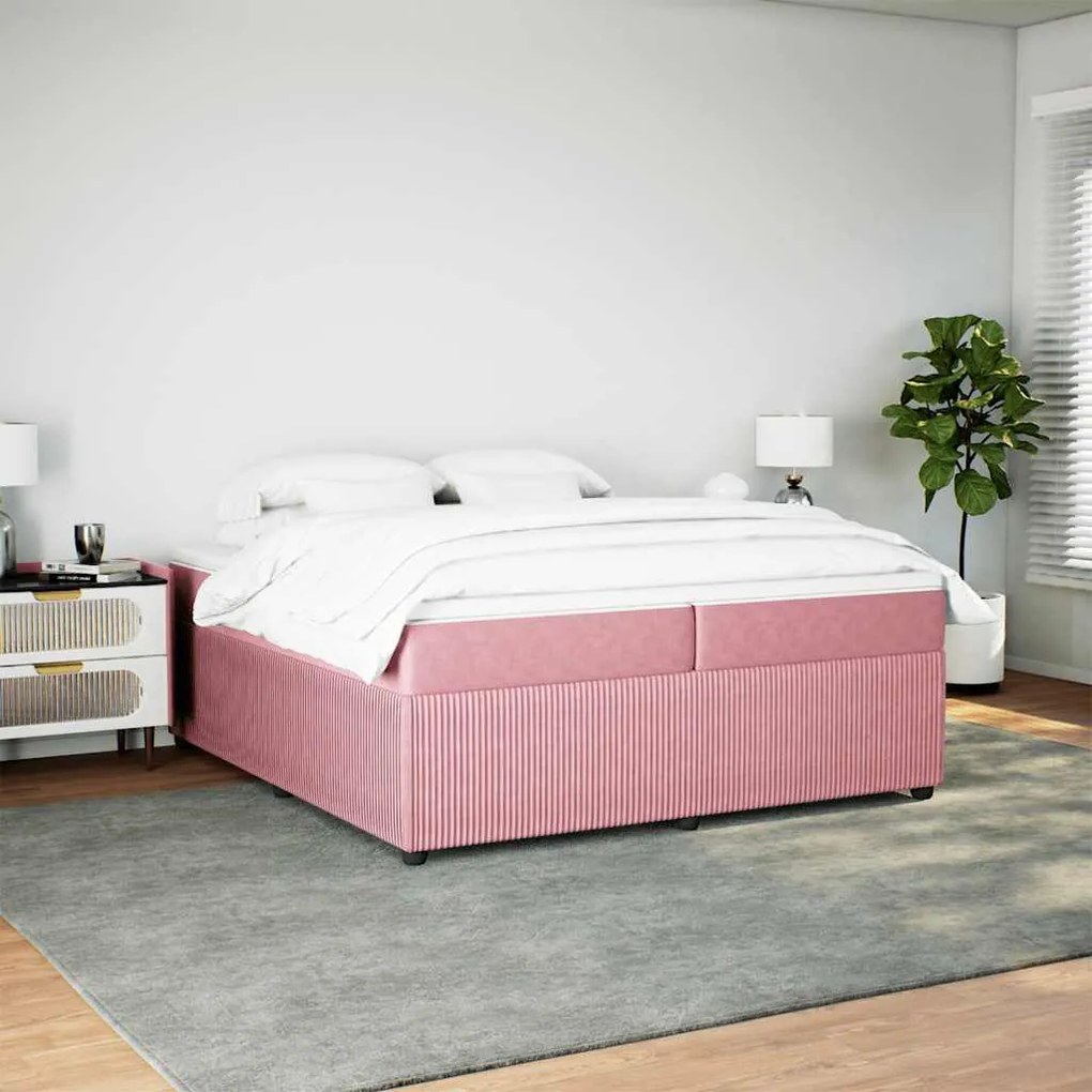 Cama com molas/colchão 200x200 cm veludo rosa