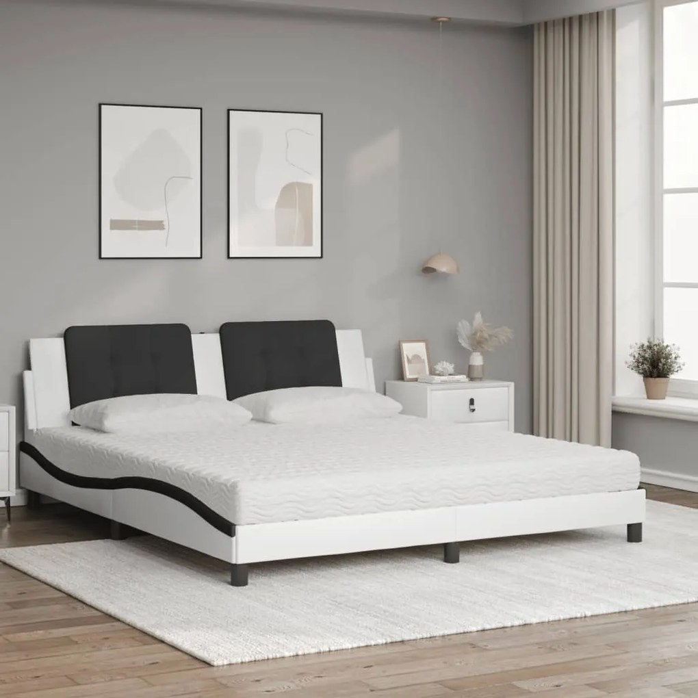 Cama com colchão 180x200 cm couro artificial preto e branco