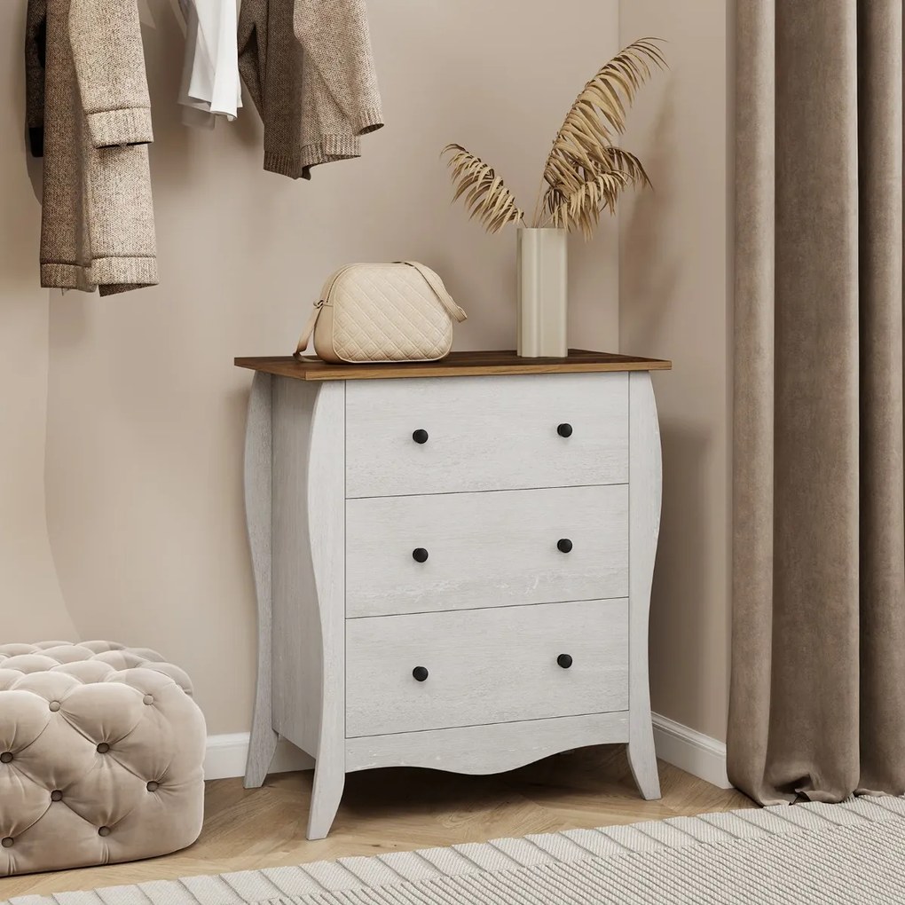 Cómoda de 3 gavetas dobrável em tecido para quarto Cómoda de estilo campestre 67,5 x 38,5 x 76,5 Cinzenta