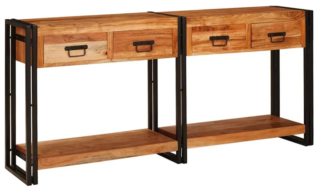 vidaXL Mesa de Console 2 2 pcs Castanho Madeira: Madeira Acácia Sólida