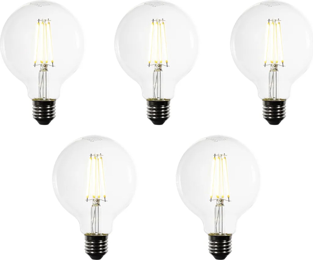 Conjunto de 5 Lâmpadas LED E27 Filamento Transparente G95 3.8W 806 lm 3000K