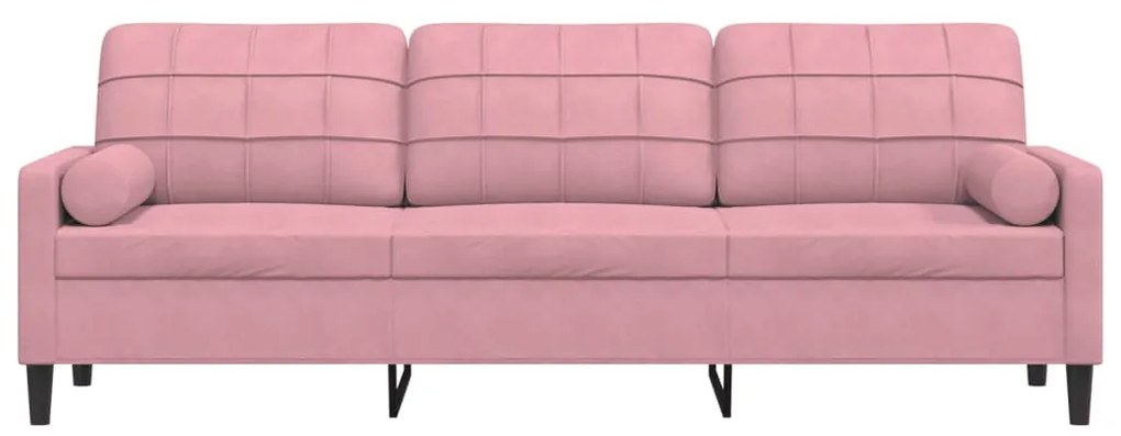 Sofá 3 lugares c/ almofadas decorativas 210 cm veludo rosa