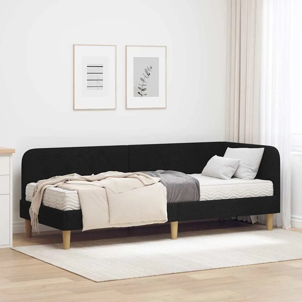 vidaXL Estrutura de Cama de Canto com colchão Preto 80 x 200 cm tecido