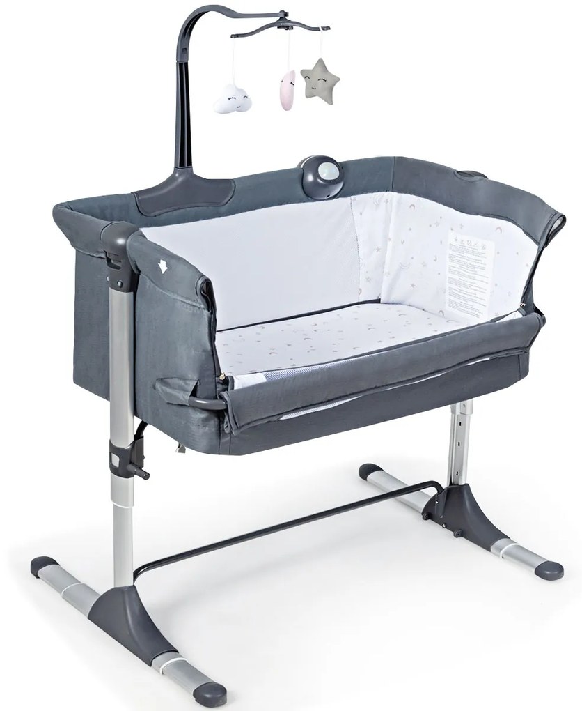 Berço portátil bebés e crianças com altura ajustável e barra lateral destacável 97 x 71 x 68-85 cm Cinzento Escuro