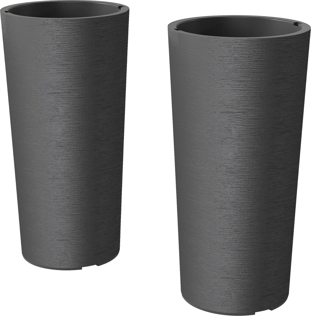 Outsunny Conjunto de 2 vasos de plantas empilháveis, jardineiras altas de plástico, cuba interna e furos de drenagem, Ø35x60cm, cinza | Aosom Portugal