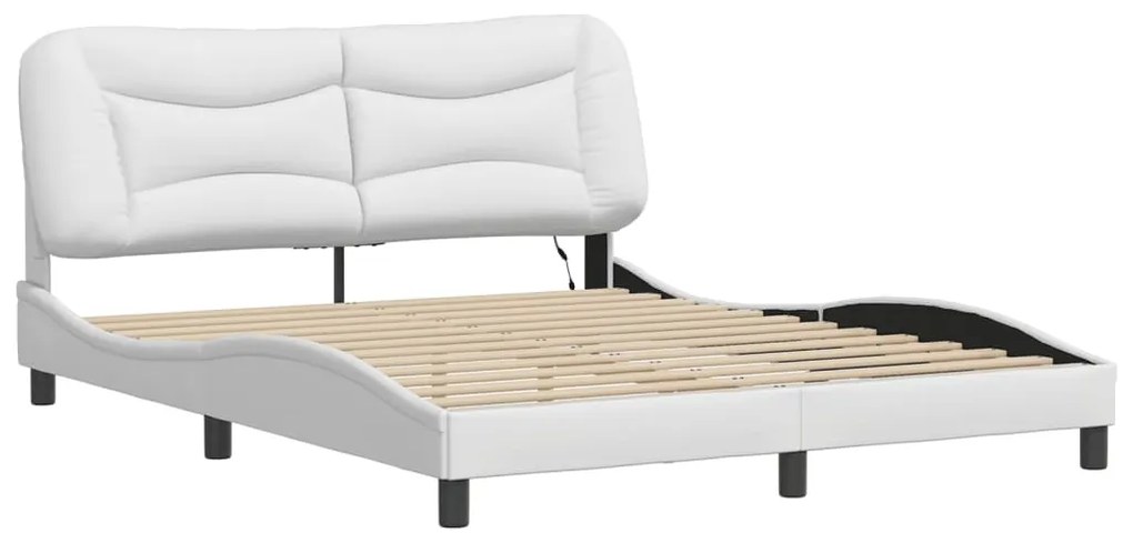 Estrutura de cama c/ luzes LED 160x200 cm couro artif. branco