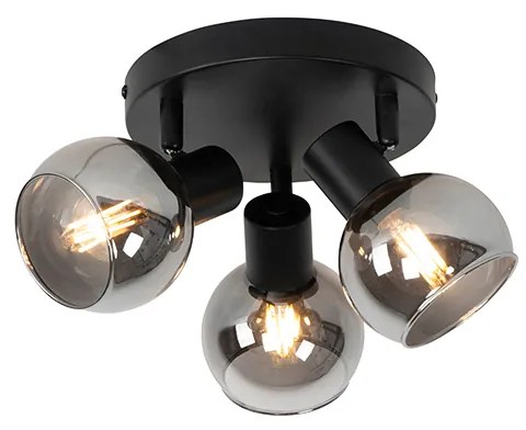 Plafon Art Deco preto 35cm vidro fumê 3-luzes - VIDRO