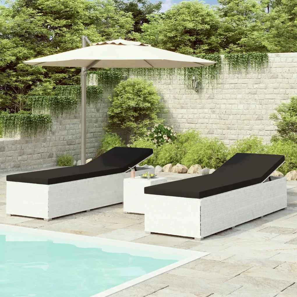 vidaXL 3 pcs espreguiçadeiras jardim c/ mesa de centro vime PE branco