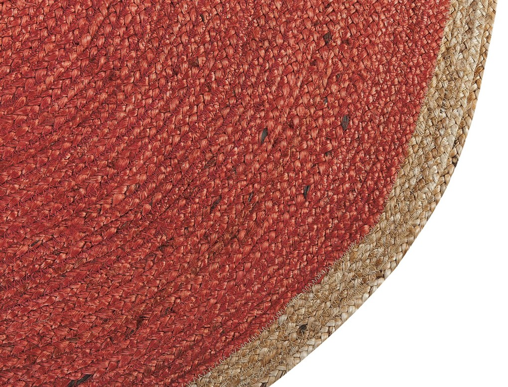Tapete em juta vermelho coral e creme ⌀ 120 cm MENEMEN Beliani