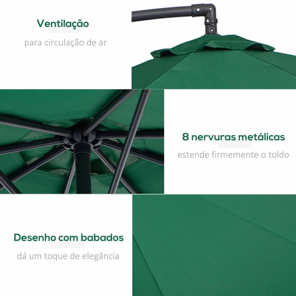 Chapéu de Sol de Jardim Inclinável Chapéu de Sol Excêntrico a Manivela
