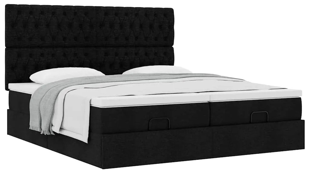 63 / 5,000vidaXL Estrutura de cama otomana com colchões tecido preto