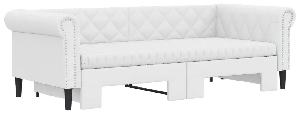Sofá-cama com gavetão e colchões 90x200 cm artificial branco