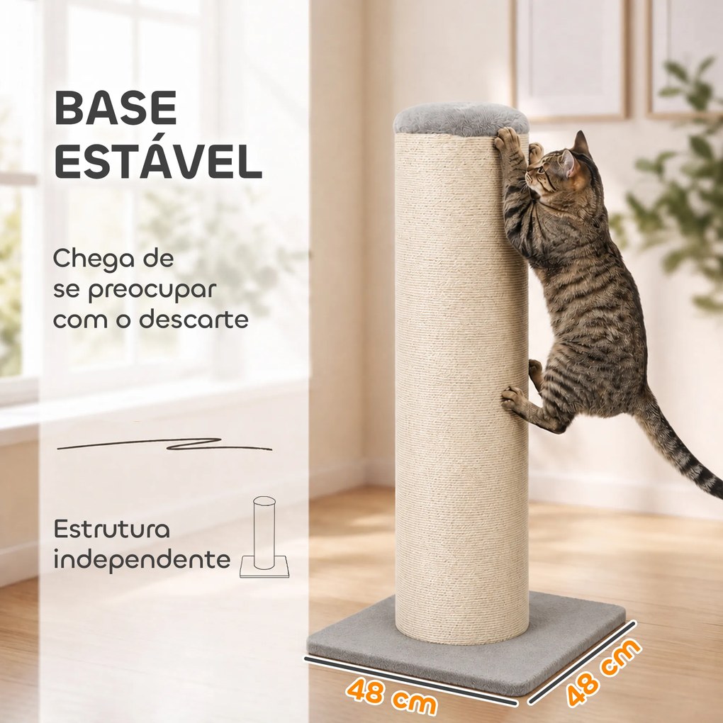 Poste Arranhador para Gatos 75,5 cm com Base Estável e Corda de Sisal Natural, Cinzento-Claro