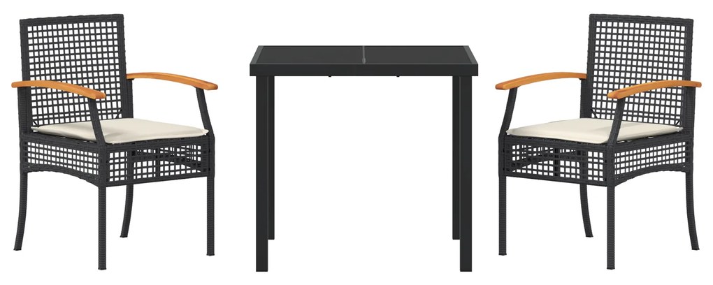 Conjunto de Jantar de Jardim de 3 Peças com Almofadas Preto Rattan Pol