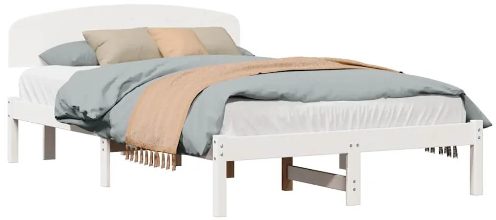 Estrutura de Cama com Cabeceira Branca 135x190 cm Madeira Sólida de Pi