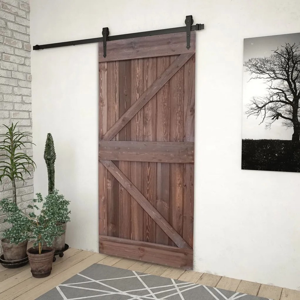 3092395 vidaXL Porta de correr com ferragens 80x210 cm pinho castanho-escuro