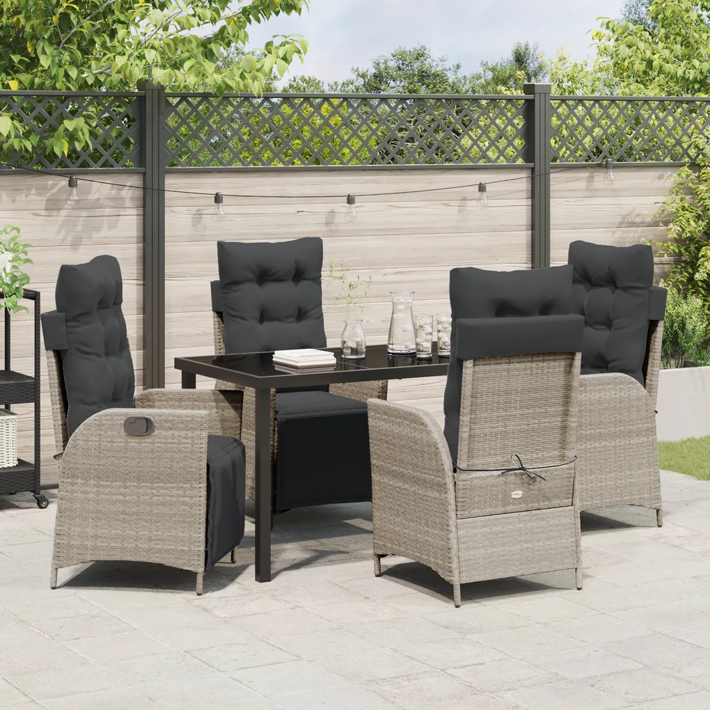 Conjunto de Jantar de Jardim de 5 Peças Vime PE Cinzento Claro
