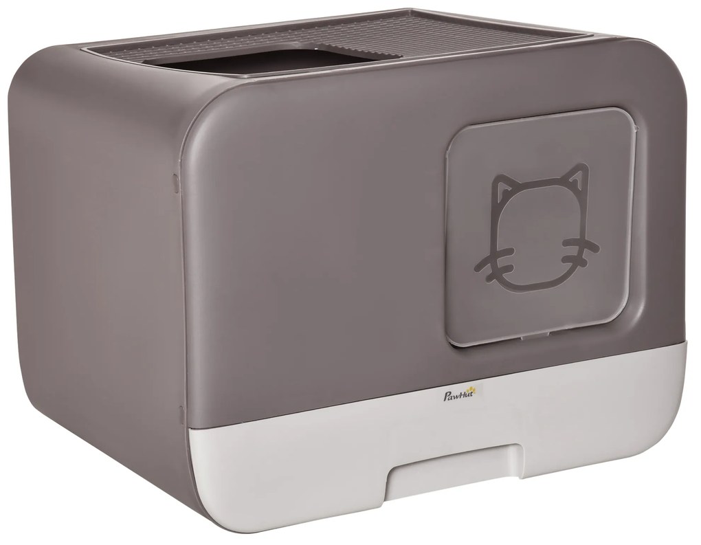 PawHut Caixa de Areia para Gatos Caixa de Areia Fechada para Gatos com Entrada Dianteira e Saída Superior Bandeja Removível e Pá 53x40x40cm Roxo Acinzentado