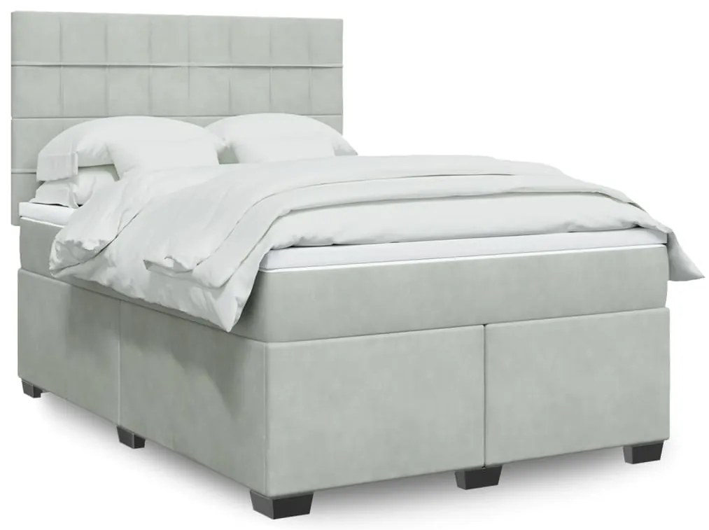 Cama com molas/colchão 160x200 cm veludo cinzento-claro