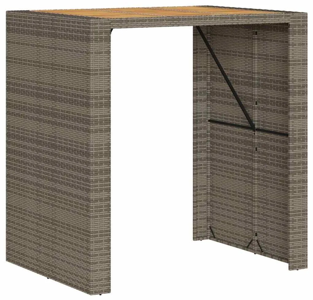 3 pcs conj. de bar jardim c/ almofadões vime PE/acácia cinzento