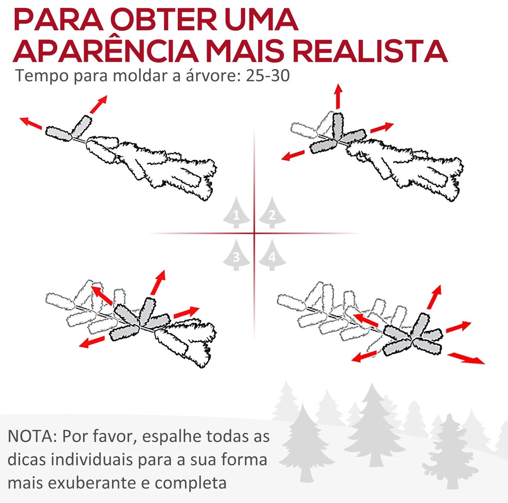 Árvore de Natal Artificial 210cm Ignífugo com 1036 Ramos 53 Decorações