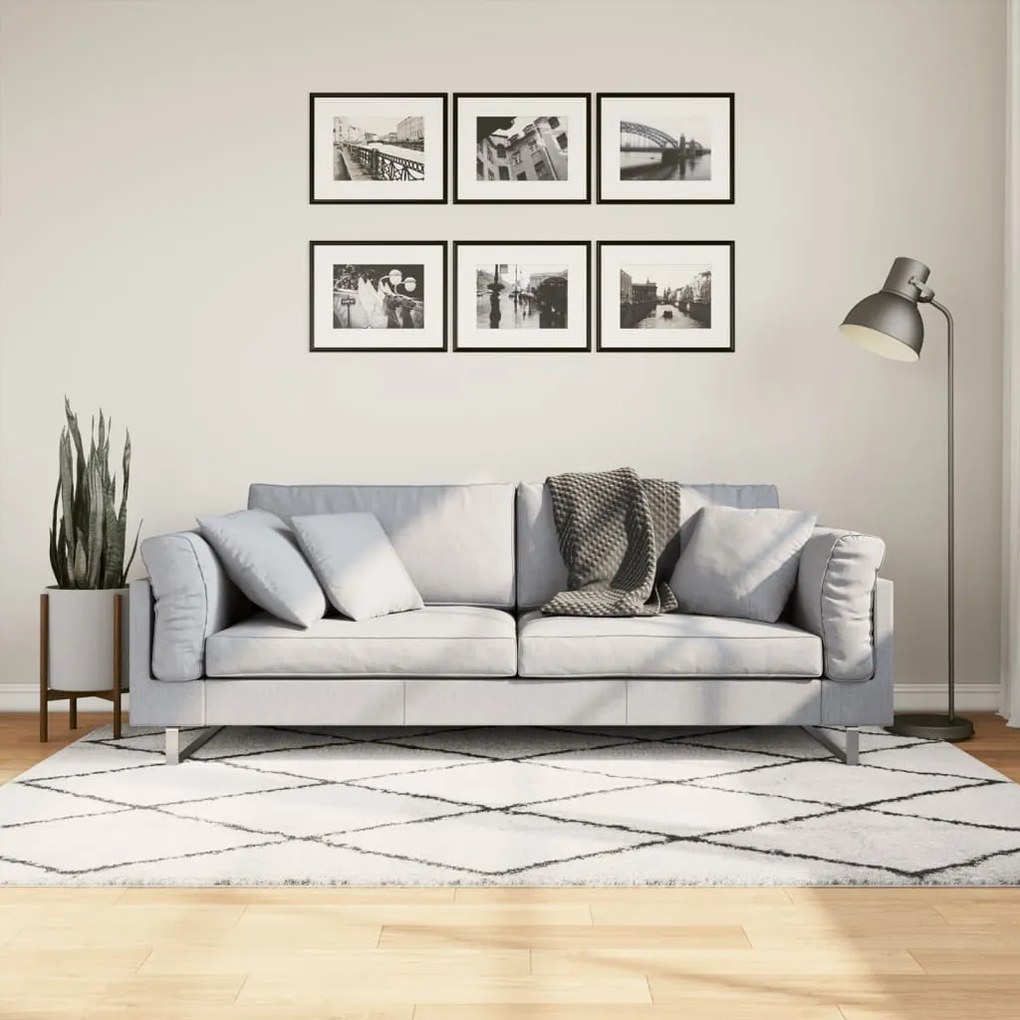 Tapete shaggy de pelo alto 140x200 cm cor creme e preto
