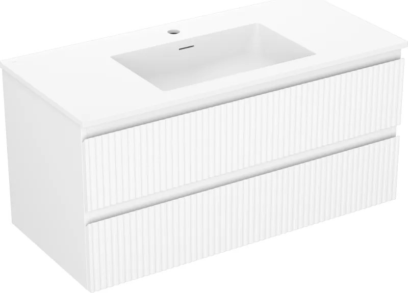 Mexen Rivel armário de casa de banho 100 cm com lavatório Otis, 2 gavetas, canelado, branco mate - 91A20-10047-2-BFF01-W18M01