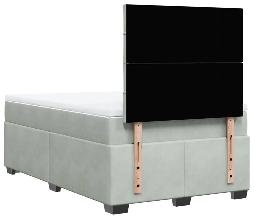 Cama boxspring c/ colchão 120x200 cm veludo cinzento-claro