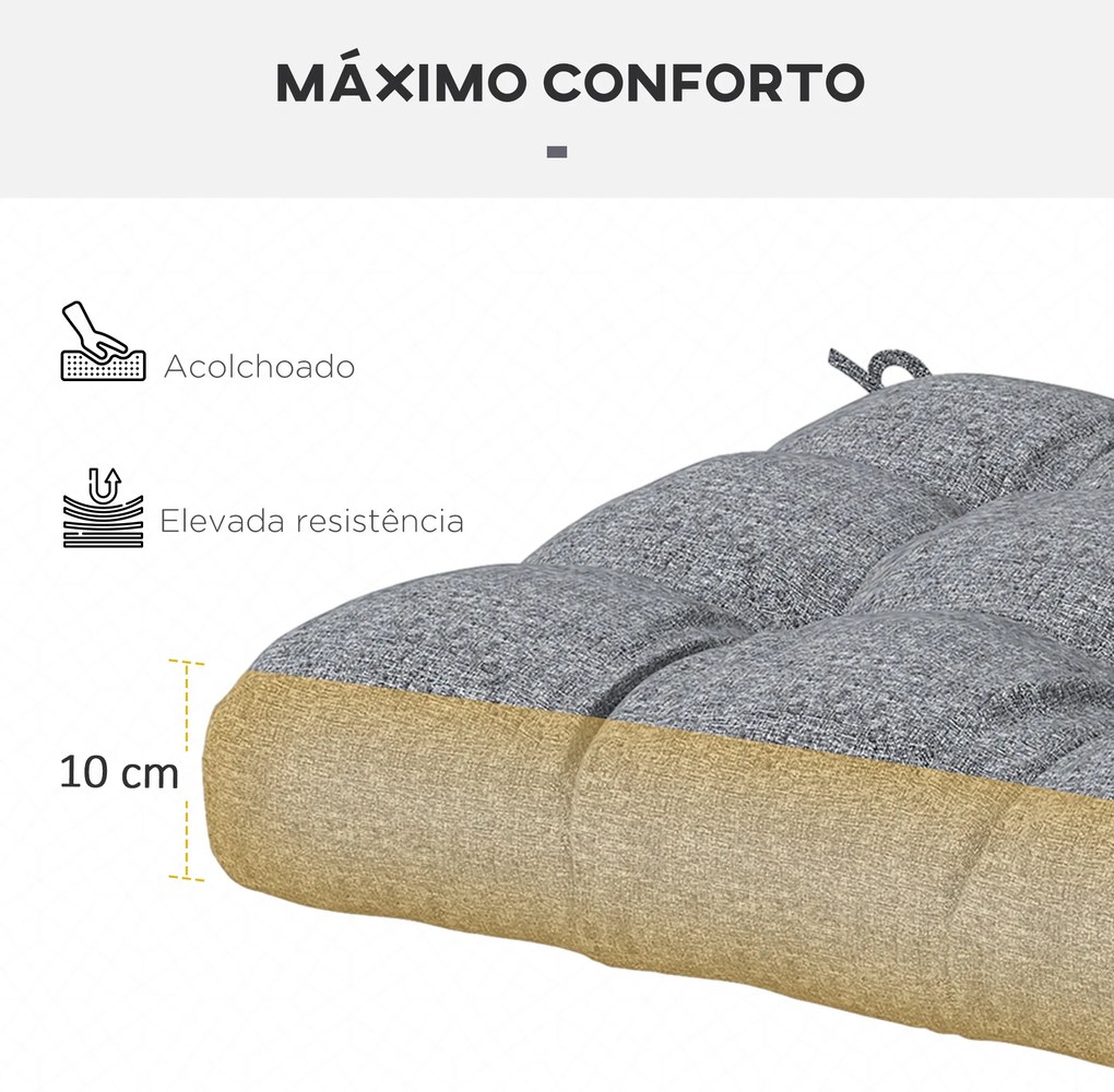 Conjunto de 4 Almofadas para Cadeiras de Sala 48x48x7 cm Impermeáveis e Anti-UV com 2 Fitas de Fixação Cinzento