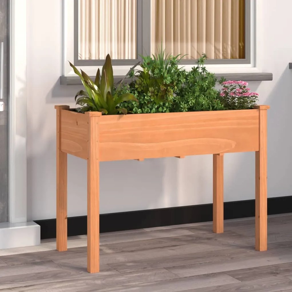 vidaXL Vaso/floreira c/ forro 118x59x76 cm abeto maciço castanho