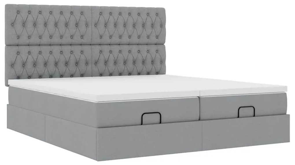 Estrutura de cama otomana com colchões tecido cinzento claro