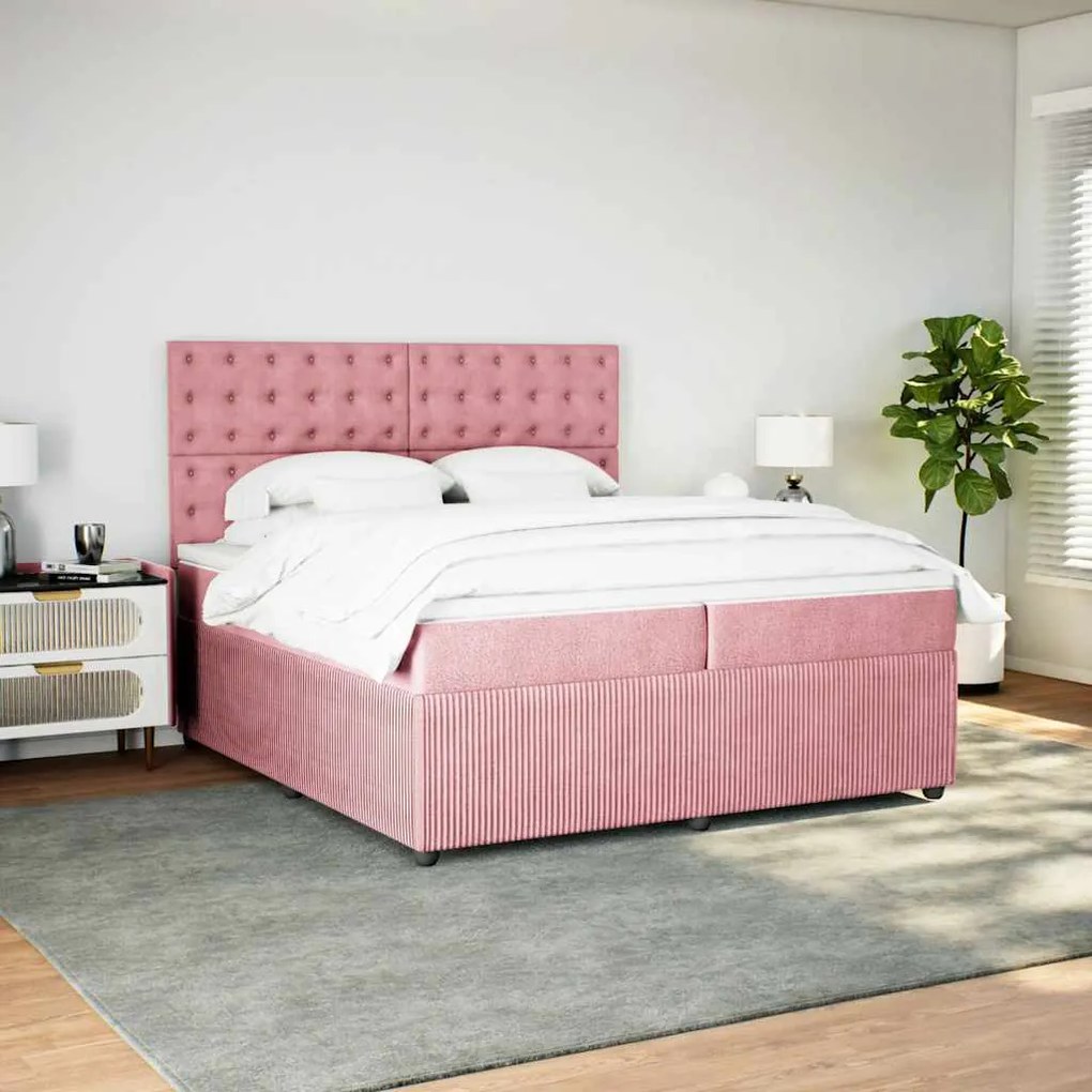 Cama com molas/colchão 200x200 cm veludo rosa