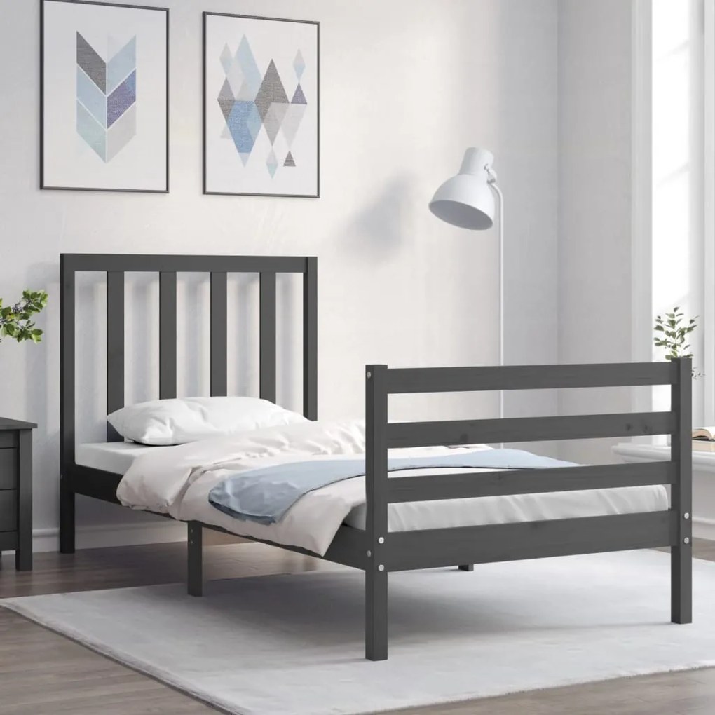 Estrutura de cama com cabeceira 100x200cm madeira maciça preto