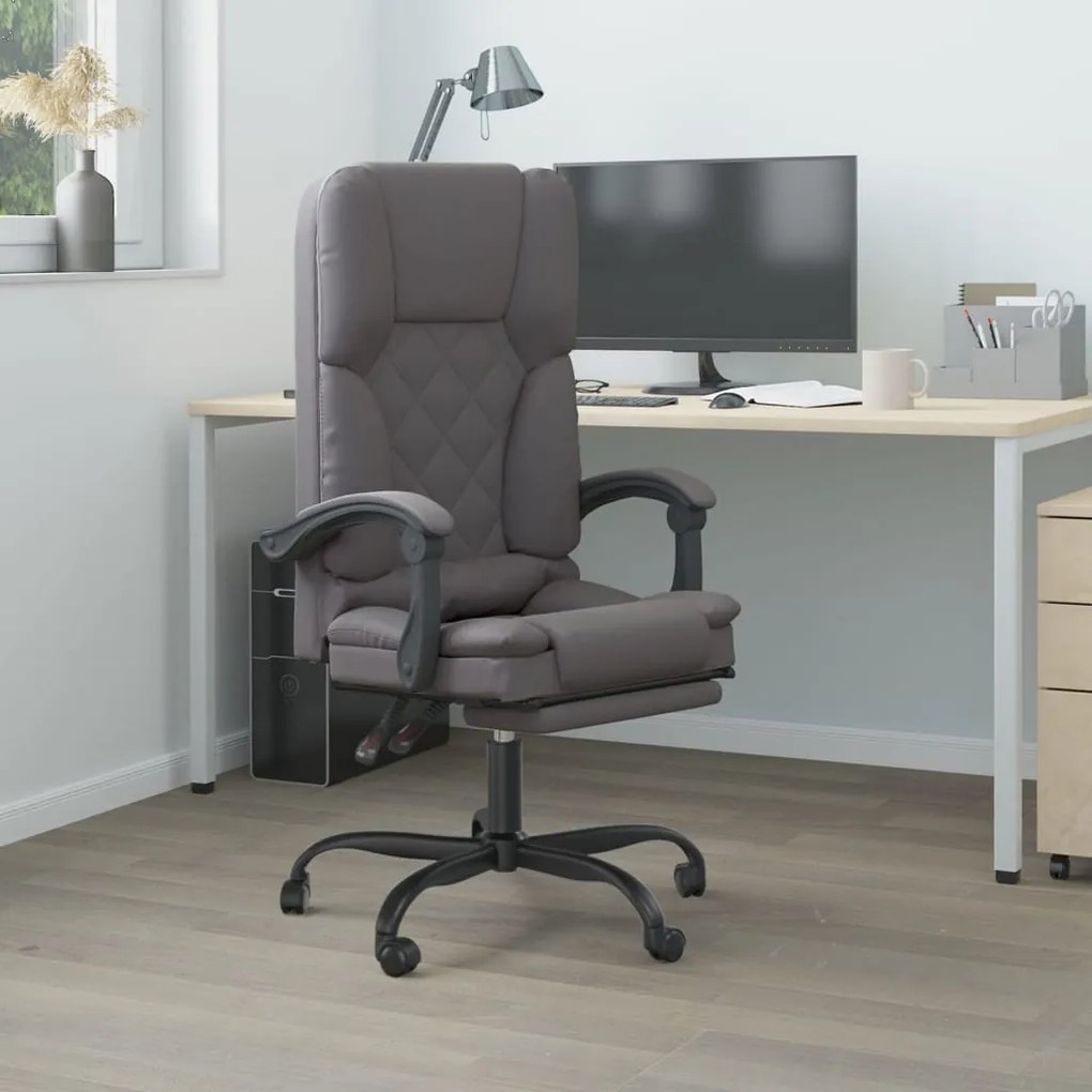 vidaXL Cadeira escritório massagens reclinável couro artificial cinza